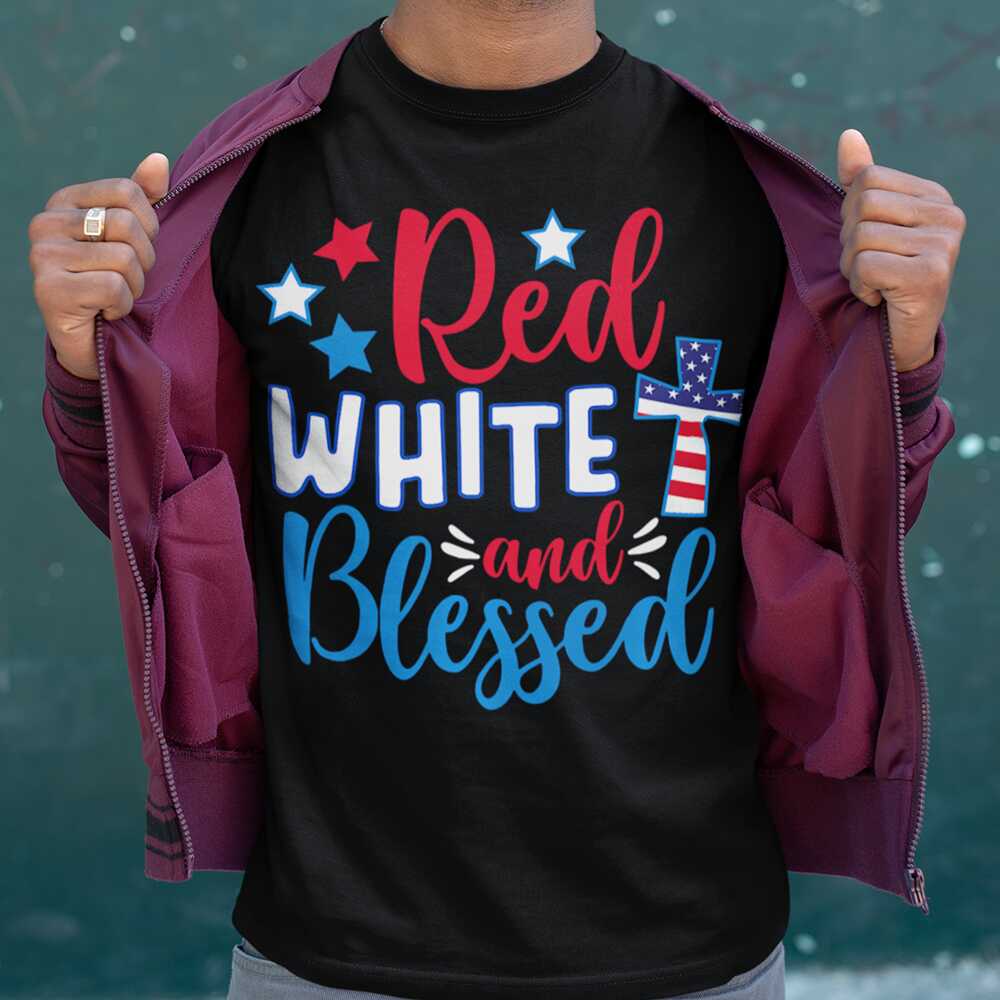 IDM0206021 Red2BWhite2BAnd2BBlessed2BShirt2B4th2BOf2BJuly2BPatriotic2BUs2BFlag2BPremium2BT Shirt sPKxF