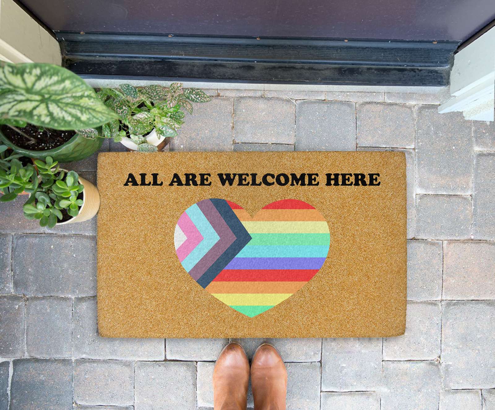 DM0507006 All2BAre2BWelcome2BHere2BLGBT2BCoir2BDoormat KaYFF