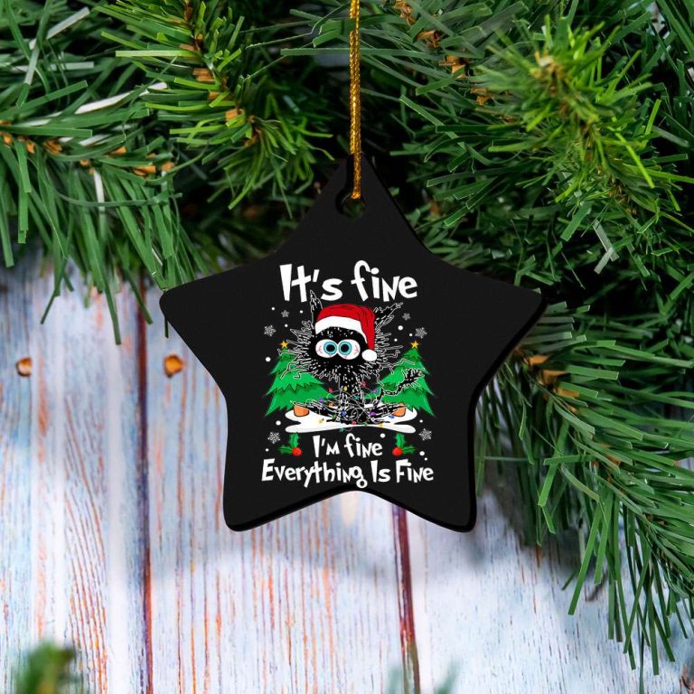 Mockup Ornament Sao Black Black Cat Christmas It s Fine I m Fine Everything Is Fine T Shirt
