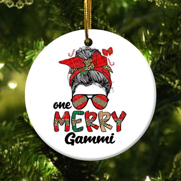 One Merry Gammi Mom Messy Bun Christmas Ornament