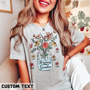 Personalized Happiness is Being a Grandma with Grandkids Names Flower Shirt Mother’s Day Gift for Grandma